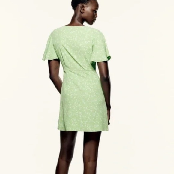 Zara Lime Green Mini Tie Front Dress - Picture 2 of 7